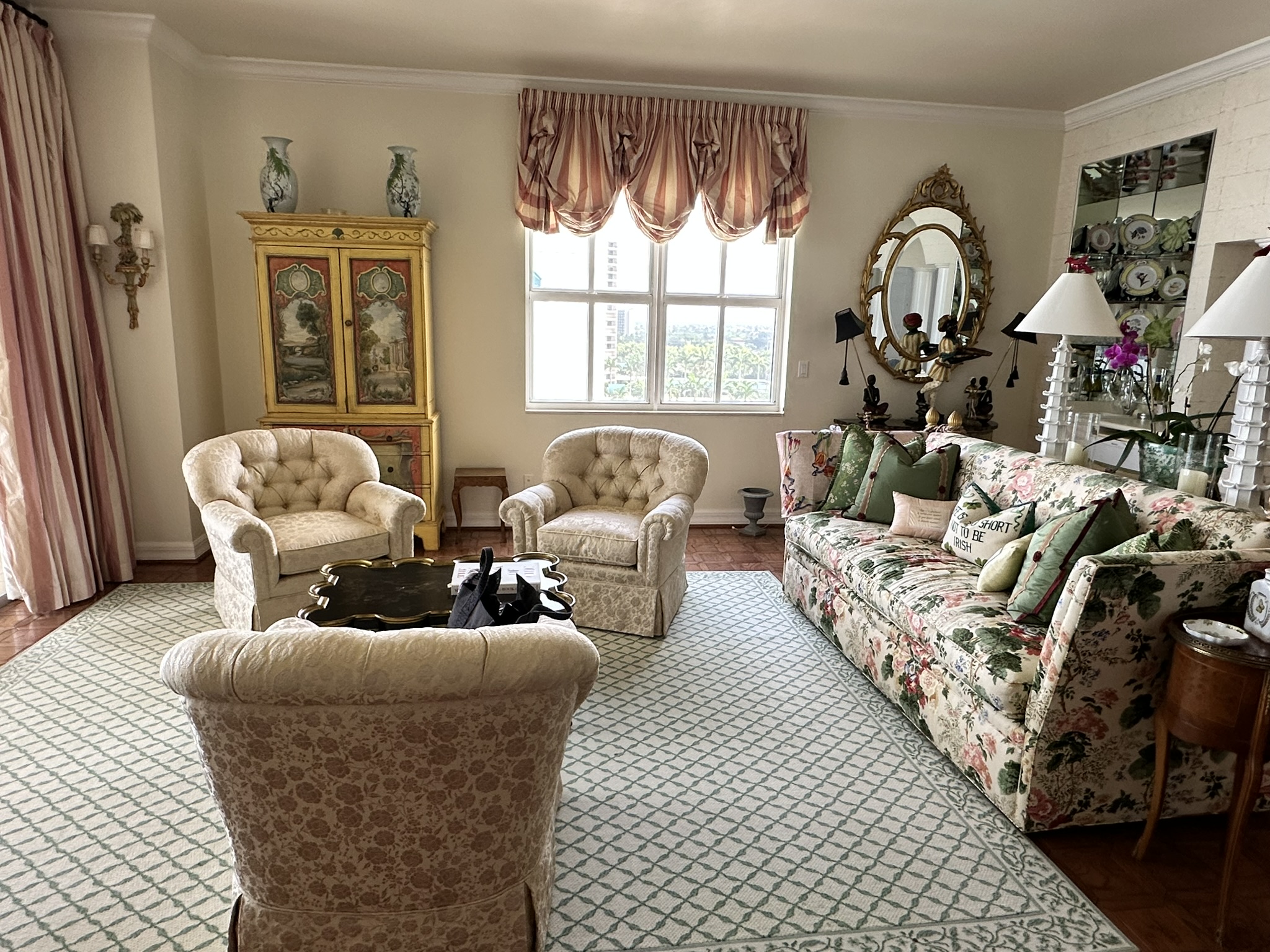 Traditional living room with antiques and decorative arts
